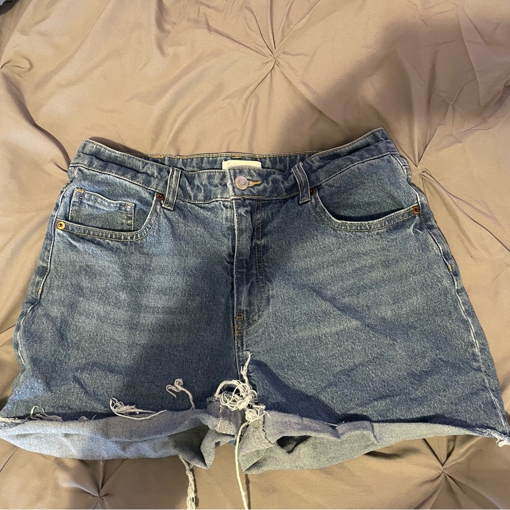 H&M Blue Jean Shorts with Distressed Details
